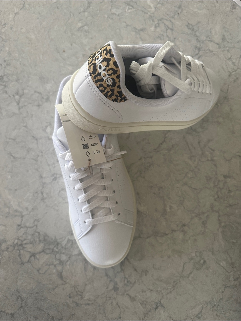 adidas White Sneakers with Leopard Heel Accent